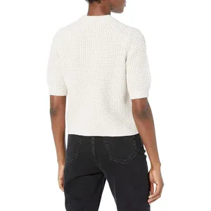 French‎ Connection Lune Mozart Waffle Jumper Cream Short Puff Sleeve Cotton M thumbnail 2