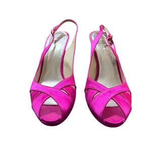 Barbiecore‎ y2k Stuart Weitzman Pink Satin Slingback Peep Toe Heels Size 7.5 thumbnail 3