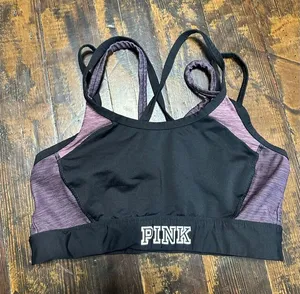 Victoria's Secret Victoria’s Sport M purple black strappy workout sports bra thumbnail 1