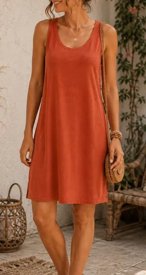 NWT Earthy Rust Orange Boho Fall Cotton Dress Sleeveless Small Knot Sisters thumbnail 1