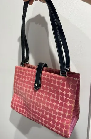 Kate Spade‎ Vintage Pink Logo Print Handbag Purse Black Trim 1 thumbnail 1