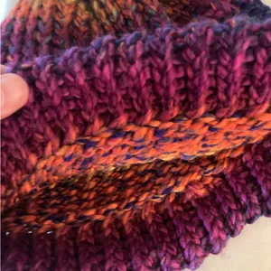 Handmade multicolor knit beanie hat for adults for winter Red thumbnail 8