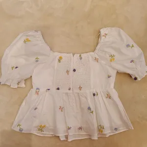 English Factory White Puff Sleeve Embroidered Floral Peplum Top thumbnail 6