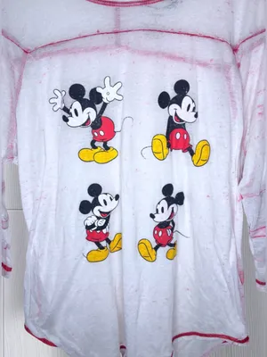 DISNEY Mickey Mouse Poses White & Red Contrast Stitch Long Sleeve Shirt thumbnail 5
