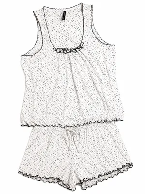 Jaclyn Intimates Polka Dot Romper Pajama Set White Black Size Large Y2K Style thumbnail 3