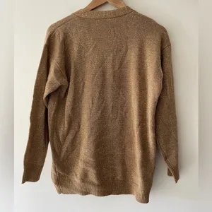 Calvin Klein‎ Women’s Gold Metallic Shimmer Wool Sweater Cardigan Vintage thumbnail 3