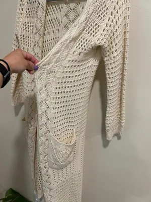 Bohemian small long crochet cardigan thumbnail 4