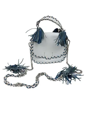 Rebecca Minkoff Chase Medium Saddle Bag Light Blue Leather Tassel Crossbody Bag thumbnail 3