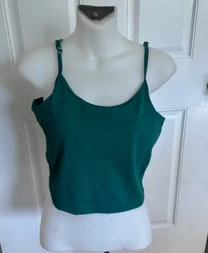 Large Kortni Jeane solid Green original latter-back adjustable strap swim top.  thumbnail 1