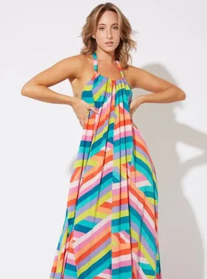 NWT South Moon Under Juniper Blu Rainbow Striped Maxi Dress Women's Size Small thumbnail 1