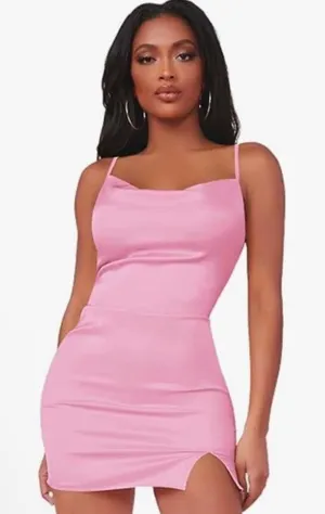 Pink satin dress thumbnail 1