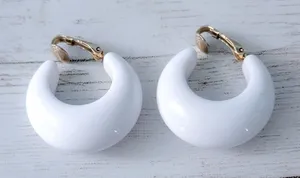 Vintage Sarah Coventry Clip On Earrings - Retro Chunky White Hoops thumbnail 1