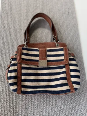 Vintage Chaps Navy Blue and Ivory Striped Shoulder Bag Purse thumbnail 2