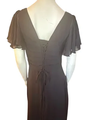 Inewer V-Neck Flutter Sleeve Chiffon Drape Formal Dress Black Size 12 NWT thumbnail 7