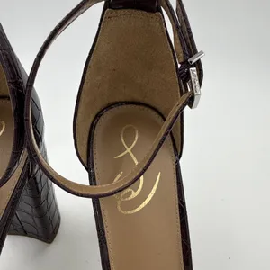 Sam Edelman Womens Yaro Sandal 10.5 Eggplant Leather Chunky Heel Ankle Strap thumbnail 4