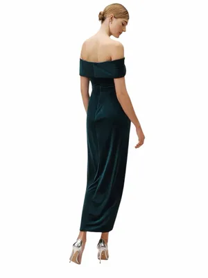 BHLDN x Anthropologie - Edison Emerald Green Velvet Off Shoulder Maxi Dress Sz 2 thumbnail 2