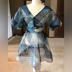 Staud x C.Bonz Bandana Print Patchwork Mini Dress Crepe Organza Sheer Sample thumbnail 2