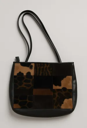 Vintage Black and Brown animal print Patchwork handbag thumbnail 1