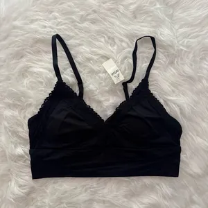Aerie Sunnie Blossom Lace Padded Triangle Bralette True Black Size Small thumbnail 2