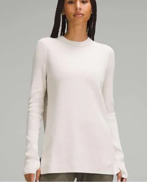Lululemon Take It All In Cotton-Blend Crewneck Sweater White Opal Ribbed thumbnail 1