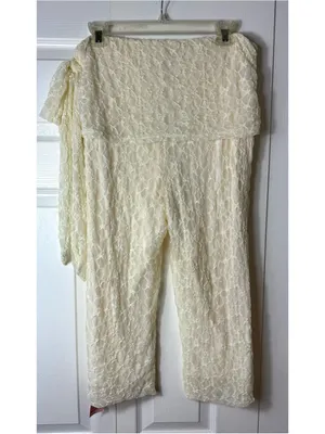 PrettyLittleThing Cream Lace Tie Knot Capri Pants Size 12 Large NWT Stretch thumbnail 7