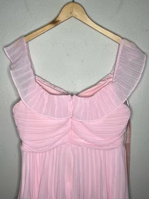 NEW Lulu’s Always Remarkable Pleated Tiered Off Shoulder Maxi Dress in Pink thumbnail 7
