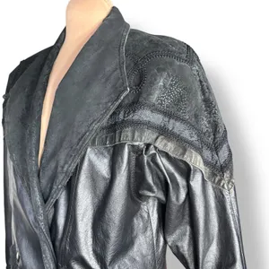 Vintage Wilsons Leather Black Trench Coat Thinsulate‎ Insulated Medium Longline thumbnail 6