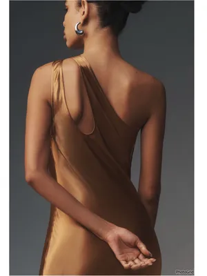 Anthropologie Bronze One Shoulder Maxi Dress Large New With Tags thumbnail 4