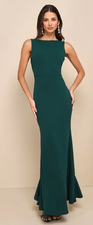 NWT Lulus Exquisite Refinement Emerald Backless Bow Ruffled Maxi Dress Gala Sz M thumbnail 1