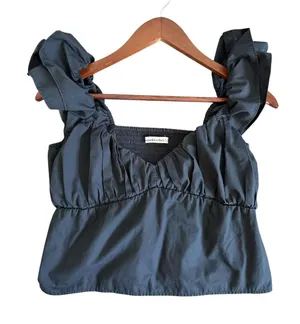Abercrombie & Fitch Black Ruffle Strap Smocked Crop Top Women’s M thumbnail 1