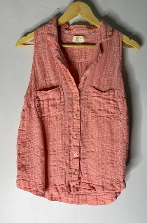 MAEVE ANTHROPOLOGIE Coral Linen Cotton Button Down Sleeveless Top size‎ 14 thumbnail 1
