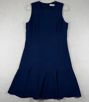 Amanda Uprichard Navy Blue Sleeveless Drop Waist Flounce Hem Dress Size L thumbnail 1