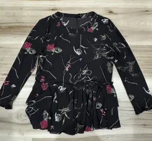 Out From Under Urban Outfitters Black Floral Mesh Top Women’s XS thumbnail 1