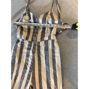 Striped Wide Leg Jumpsuit Womens Grey White Button Front Sleeveless Summer XL thumbnail 4