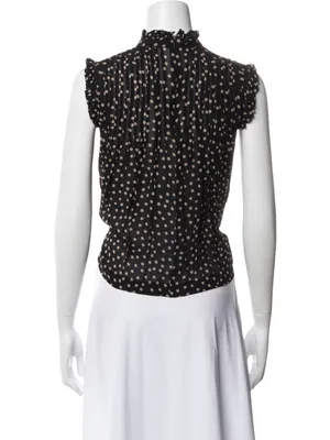 GANNI 2025 Polka Dot Print Mock Neck Smocked Ruffle Pleated Flowy blouse top XS thumbnail 4