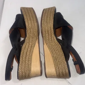 Vintage Y2K Lanvin Black Leather Platform Wood Jute Espadrille Wedge Shoes 40 thumbnail 2