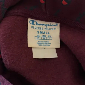 Champion Reverse Weave Hoodie Small Women's All Over Logo Print Burgundy Maroon thumbnail 8