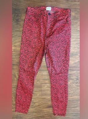 Alice + Olivia Good High Rise Ankle Skinny Jeans Red Leopard Funky Rock Size 28 thumbnail 1