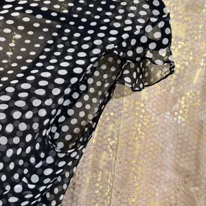 SilkLand Vintage Y2K Black White Polka Dot 100% Silk Ruffle Sheer Top XL thumbnail 10