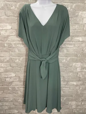 Ann Taylor V-Neck Draped Sage Green Dress thumbnail 4
