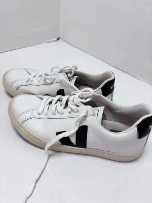 Veja Esplar Leather Low Sneaker White Black Logo - 37 (US 6) thumbnail 7