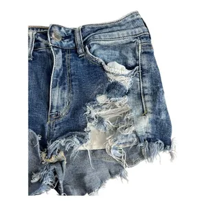 American Eagle Blue Shortie Stretch X Distressed Denim Shorts Size 2 Cotton thumbnail 3
