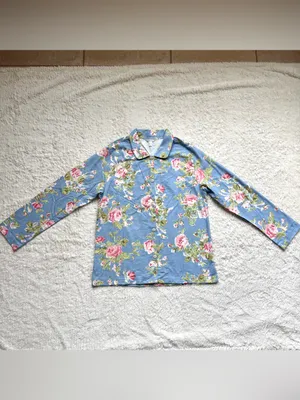 Garnet Hill Organic Cotton Heritage Flannel Pajama Top Shirt S Blue Floral NWOT thumbnail 4