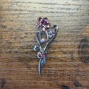 Floral pink and purple silver flower brooch pin thumbnail 1