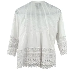 Cynthia Rowley Size Small White Button Up Shirt Blouse Top Linen Blend‎ Crochet thumbnail 2