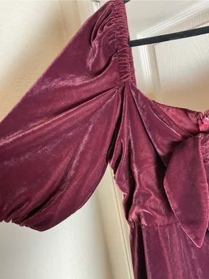 ASOS Velvet Tie-Front Puff Sleeve Mini Dress Plum Burgundy Size 12 thumbnail 7