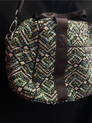 Vera Bradley Rainforest Geometric Multicolor Duffel Bag with Brown Straps thumbnail 6