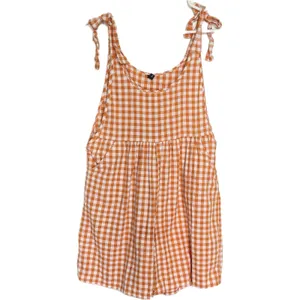 NWOT Women's Orange Gingham Tie Strap Romper Cotton Y2K Overalls Shorts Small thumbnail 6