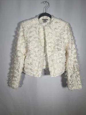 H&M Womens Texture Weave Jacket Boxy Fit Off White Cream Small thumbnail 2