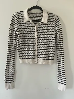 Gap Striped Cropped Button Up Cardigan Small Cream White Preppy French Girl thumbnail 1